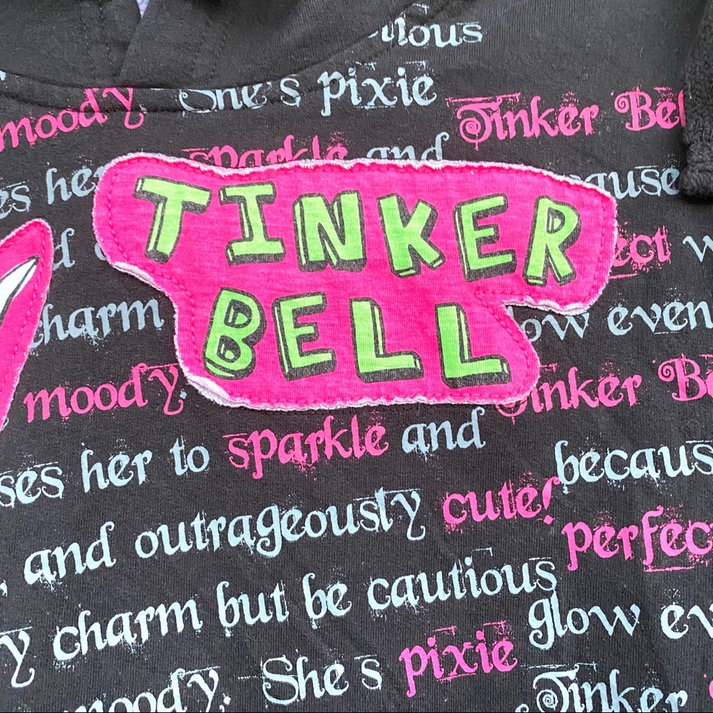DISNEY tinkerbell sweatshirt black hoodie appliqué hoody rare embroidery pockets - Picture 3 of 6